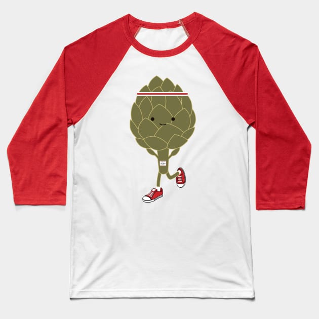 Retro Artichoke Runner Baseball T-Shirt by Hedgie Designs